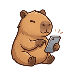 Capy mascot looking at phone - AI food journal app