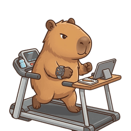 Capy mascot exercising on treadmill - fitness motivation
